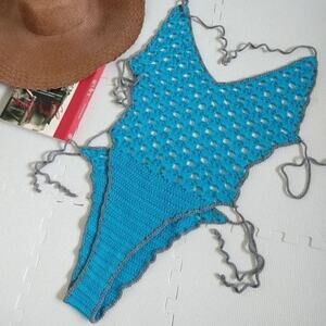 Boho Crochet Swimsuit Bodysuit OSFM Plus Size handmade lacy one piece washable